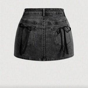 Black Denim Mini Skirt with Bows